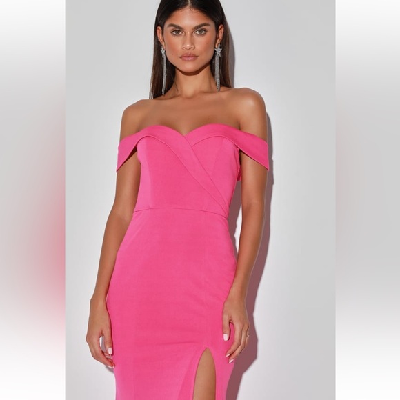NWT Lulu’s Song of Love Hot Pink Off the Shoulder Maxi Dress - Picture 3 of 7